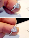 Heart Rings for Women Tibetan Silver Zircon Crystal Wedding Band