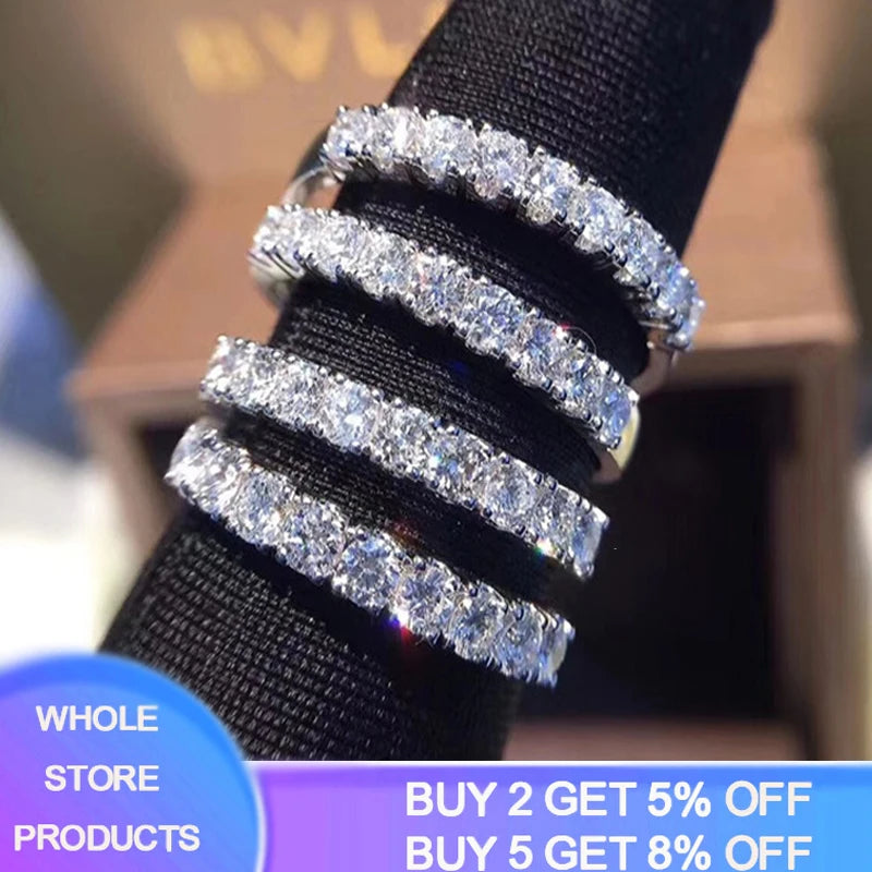 2mm Crystal Zircon Ring Tibetan Silver Engagement Wedding Band