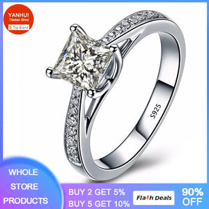 Princess Square Zirconia Crystal Ring Real Tibetan Silver Jewelry