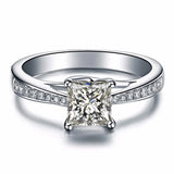 Princess Square Zirconia Crystal Ring Real Tibetan Silver Jewelry
