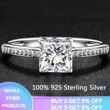 Princess Square Zirconia Crystal Ring Real Tibetan Silver Jewelry