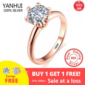 Rose Ring with 2ct Zirconia Rings for Women Anillos Wedding