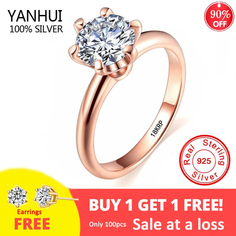 Rose Ring with 2ct Zirconia Rings for Women Anillos Wedding