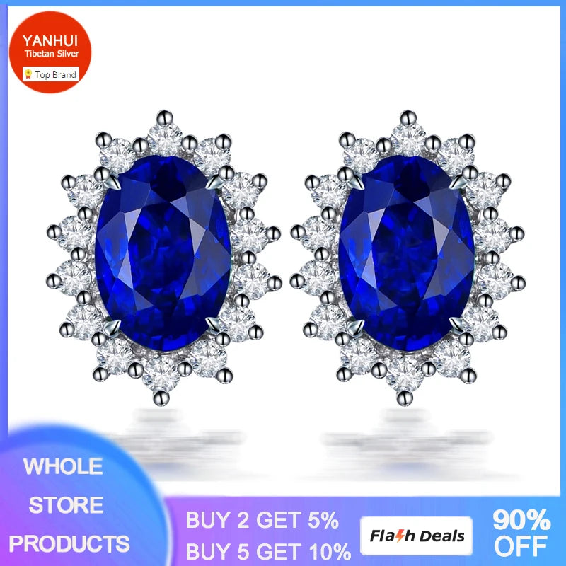 Lab Sapphire Earrings Tibetan Silver Ear Jewelry