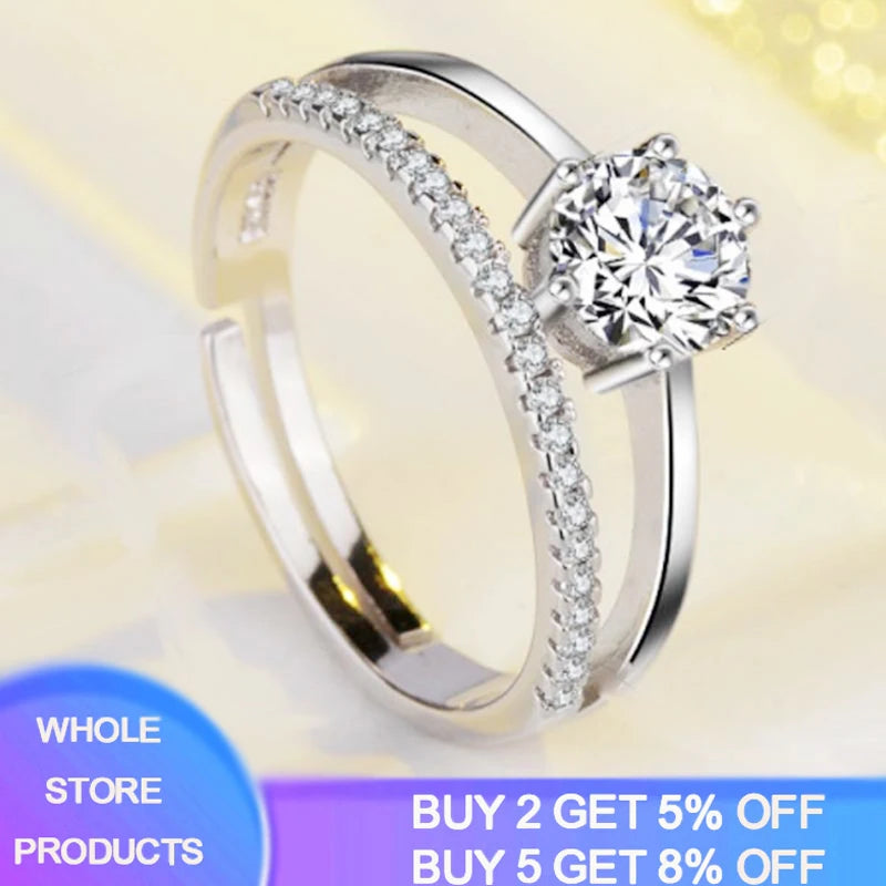 Micro Paved CZ Double Layer Open Ring Women's Jewelry XR079