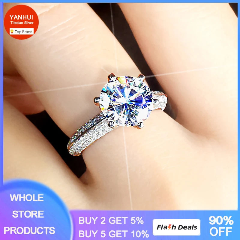 Tibetan Silver Wedding Ring 2ct Round Cubic Zircon