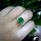 Tibetan Silver 925 Ring with Square Ruby/Emerald Charm Party Wedding Jewelry