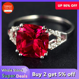Tibetan Silver 925 Ring with Square Ruby/Emerald Charm Party Wedding Jewelry