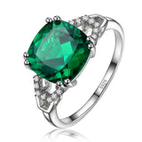 Tibetan Silver 925 Ring with Square Ruby/Emerald Charm Party Wedding Jewelry