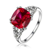Tibetan Silver 925 Ring with Square Ruby/Emerald Charm Party Wedding Jewelry