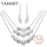 YANNEY 925 Silver Beads Bracelet Necklace Set Wedding Jewelry