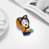 Acrylic Smiley Ponytail Girl Brooch Cartoon Figure Lapel Jewelry Gift