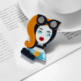 Acrylic Smiley Ponytail Girl Brooch Cartoon Figure Lapel Jewelry Gift