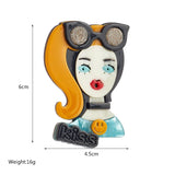 Acrylic Smiley Ponytail Girl Brooch Cartoon Figure Lapel Jewelry Gift