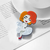 Acrylic Sexy Wedding Dress Lady Brooch for Women Kids Cartoon Figure Badges