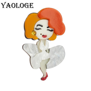 Acrylic Sexy Wedding Dress Lady Brooch for Women Kids Cartoon Figure Badges