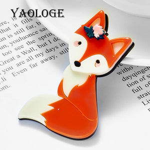 Acrylic Cartoon Fox Brooch for Women Animal Shape Jewelry
