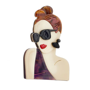 Sexy Sunglasses Lady Brooch Pins Acrylic Lapel Badges Party Jewelry Gift