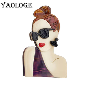 Sexy Sunglasses Lady Brooch Pins Acrylic Lapel Badges Party Jewelry Gift