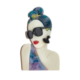 Sexy Sunglasses Lady Brooch Pins Acrylic Lapel Badges Party Jewelry Gift
