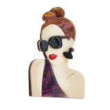 Sexy Sunglasses Lady Brooch Pins Acrylic Lapel Badges Party Jewelry Gift