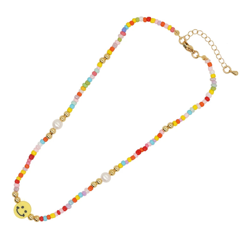 YASTYT Boho Choker Colorful Necklaces Smiley Pearl Chain