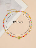 YASTYT Boho Choker Colorful Necklaces Smiley Pearl Chain