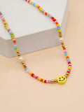 YASTYT Boho Choker Colorful Necklaces Smiley Pearl Chain