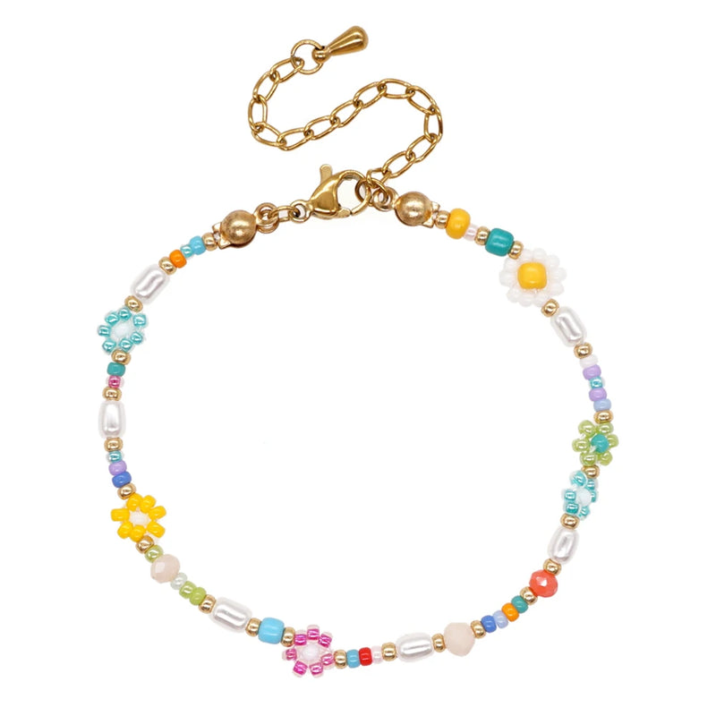 YASTYT Daisy Flower Beaded Bracelets For Women Charm Summer Jewelry