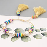 YASTYT Freshwater Baroque Pearl Bracelet Polymer Clay Heishi Beads Tassel