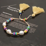 YASTYT Freshwater Baroque Pearl Bracelet Polymer Clay Heishi Beads Tassel