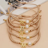 Golden A-Z Letter Freshwater Pearls Bracelet for Women Men