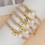 Golden A-Z Letter Freshwater Pearls Bracelet for Women Men