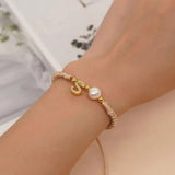 Golden A-Z Letter Freshwater Pearls Bracelet for Women Men
