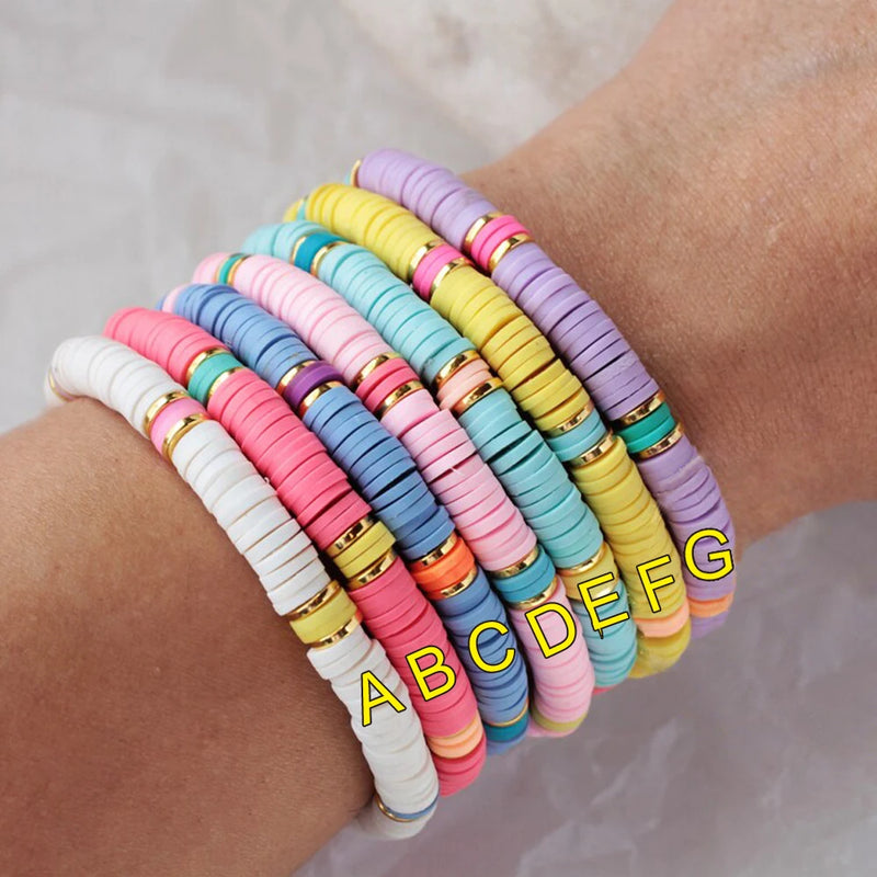 Colorful Heishi Beaded Bracelet for Women, Summer Beach Style Stretch Jewelry