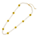 YASTYT Freshwater Pearl Choker Yellow Smiley Bead Necklace