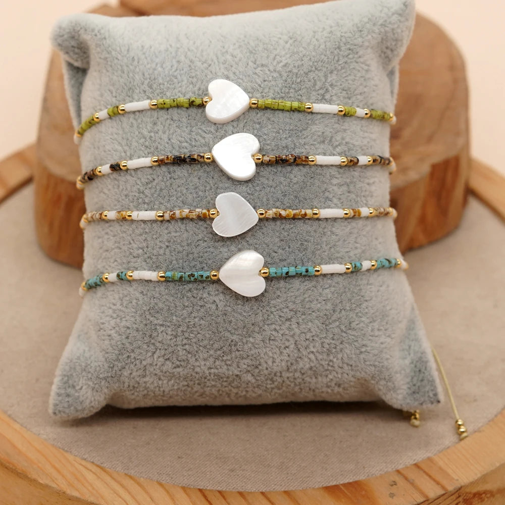 Dainty Vintage Beaded Bracelets Heart Shell Pendant