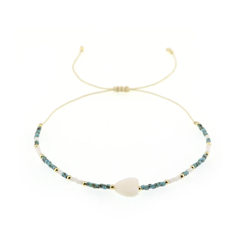 Vintage Beaded Bracelets For Women Heart Pendant Bangle Jewelry