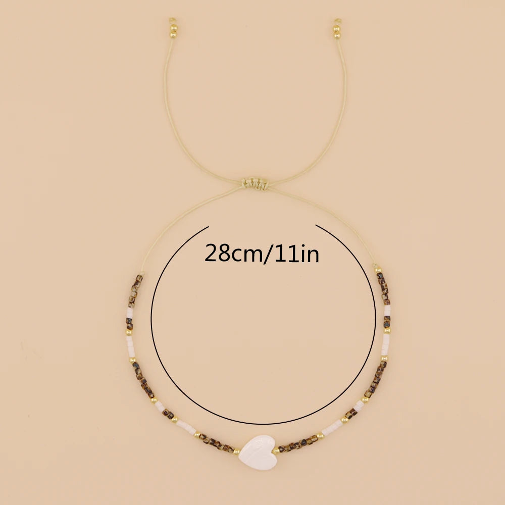 Vintage Beaded Bracelets For Women Heart Pendant Bangle Jewelry