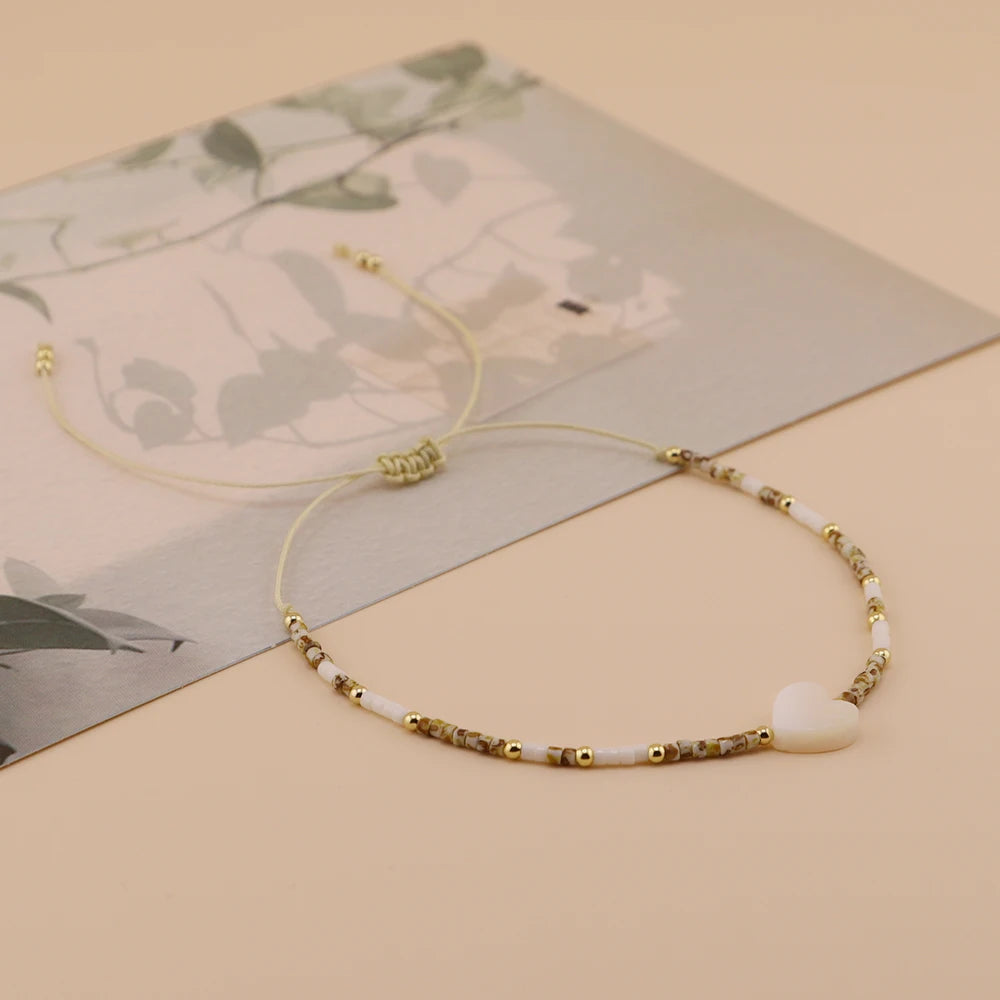 Dainty Vintage Beaded Bracelets Heart Shell Pendant