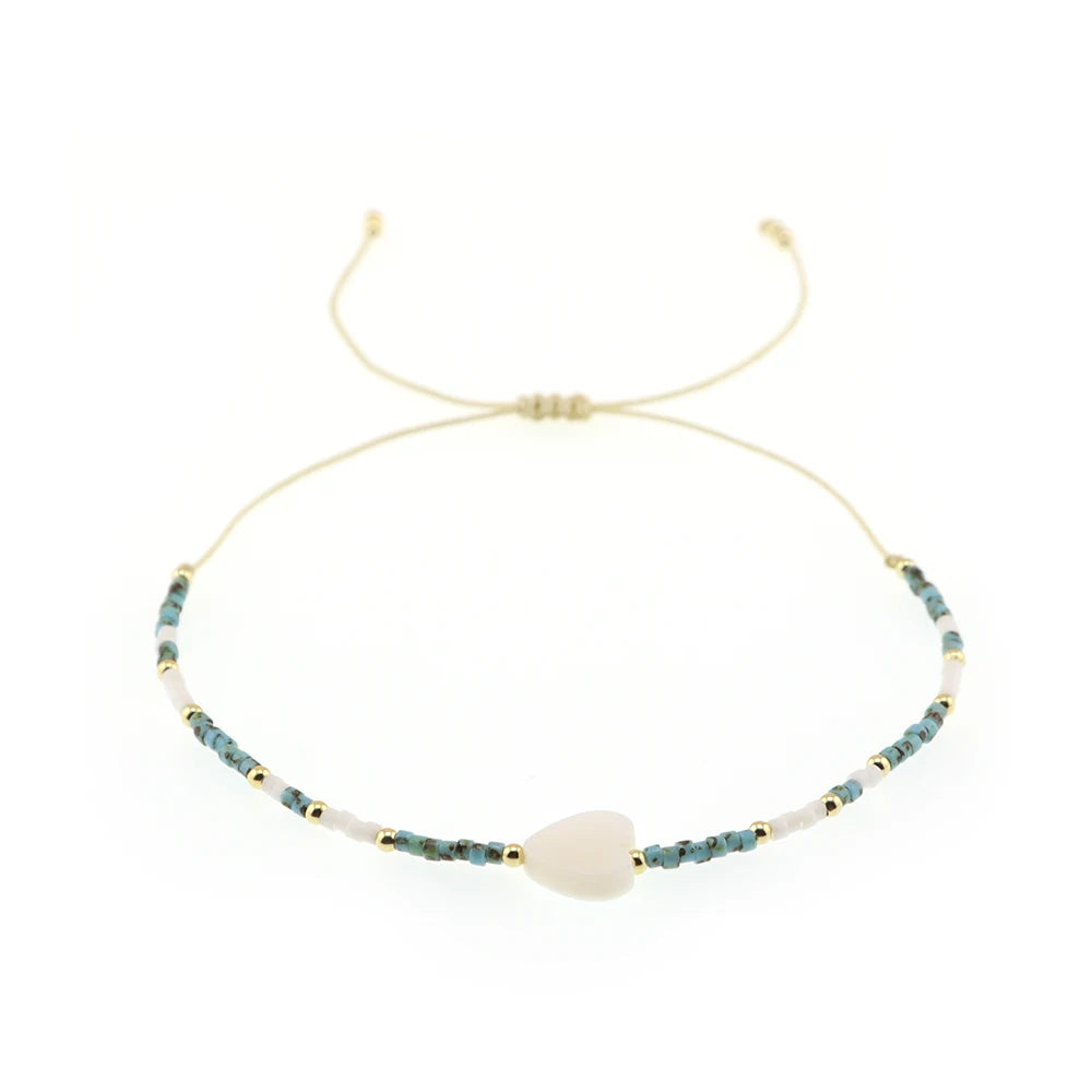 Vintage Beaded Bracelets For Women Heart Pendant Bangle Jewelry