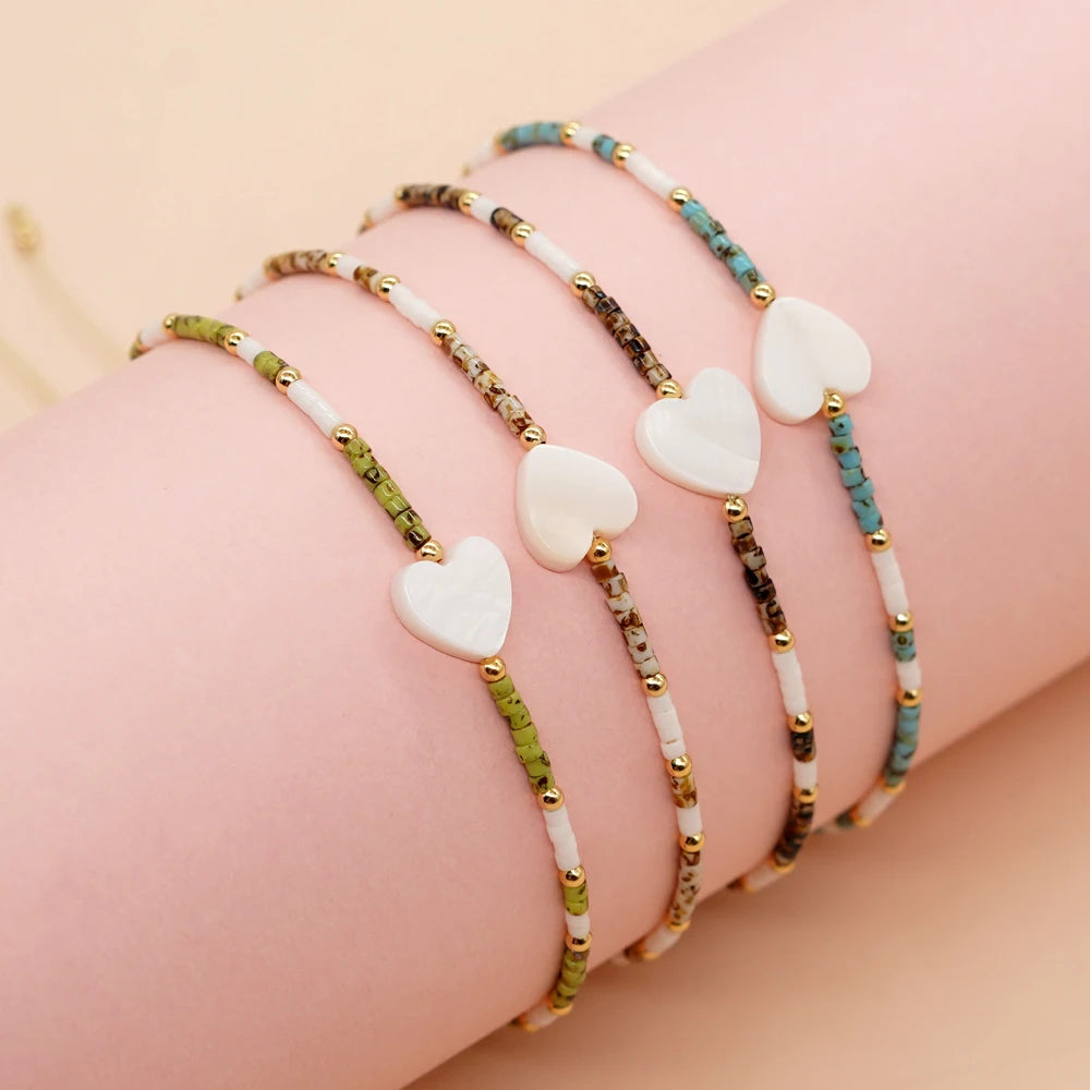 Vintage Beaded Bracelets For Women Heart Pendant Bangle Jewelry