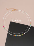 Rainbow Colorful Letter A-Z Beaded Necklace Chain Boho Women Jewelry