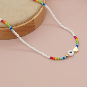Rainbow Colorful Letter A-Z Beaded Necklace Chain Boho Women Jewelry
