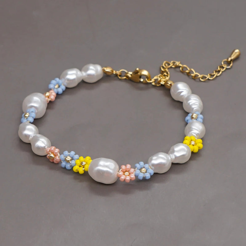 YASTYT Pearl Bracelet Daisy Bracelets Colorful Flower Y2K Jewelry for Women