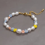 YASTYT Pearl Bracelet Daisy Bracelets Colorful Flower Y2K Jewelry for Women