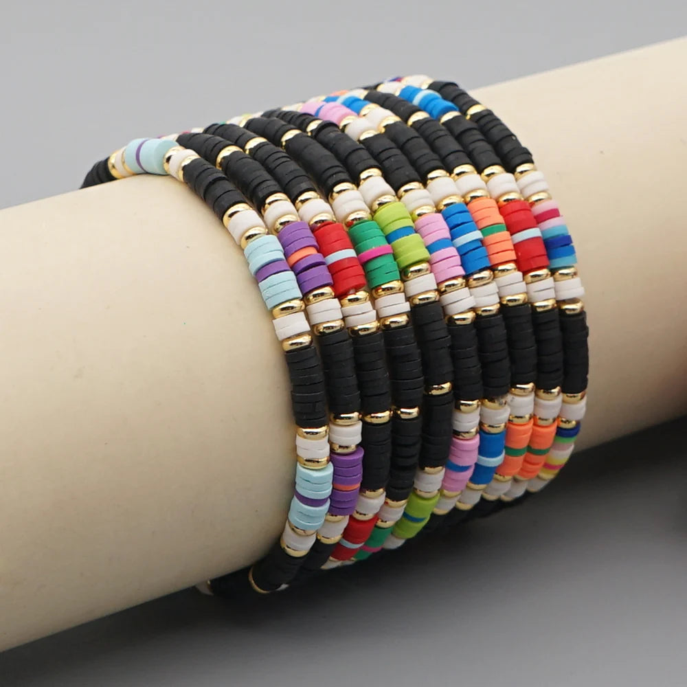 Men's Colored Beaded Polymer Clay Bracelet