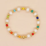 YASTYT Rainbow Beaded Bracelet Fresh Water Pearl Seed Beads & 18K Plated