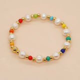 YASTYT Rainbow Beaded Bracelet Fresh Water Pearl Seed Beads & 18K Plated