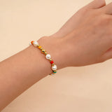 YASTYT Rainbow Beaded Bracelet Fresh Water Pearl Seed Beads & 18K Plated